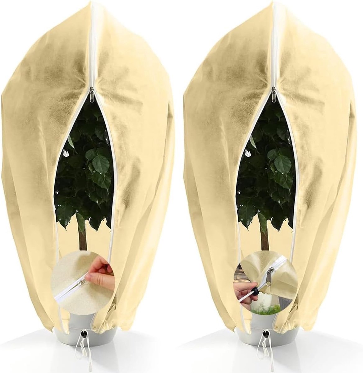 2 stuks vlies voor planten, 100 x 80 cm, 70 g/m², vorstbescherming voor planten, scheurvast, herbruikbaar, winterbescherming voor planten met ritssluiting, vorstbescherming voor palmen