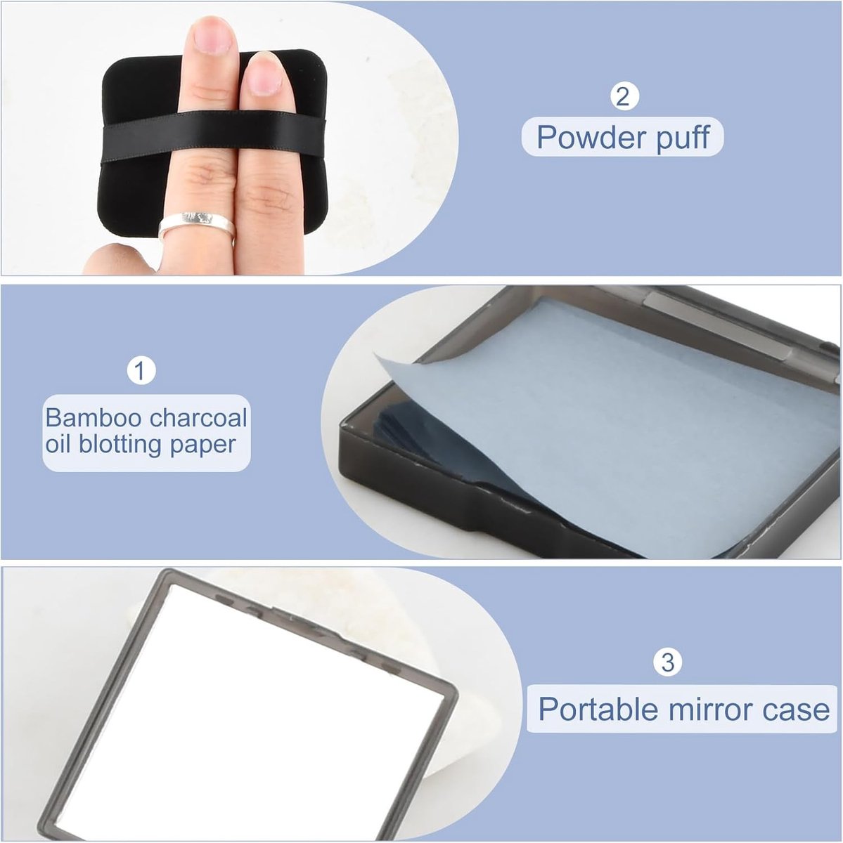Absorberend Olie Controle Papier met Spiegeltube en Hechtingspoeder, 100 Vellen voor Alle Huidtypes, Ideaal voor Glans en Make-up Fixatie