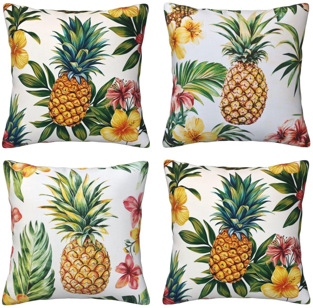 Set van 4 kussenslopen, sierkussenovertrekken, ananas, 65 x 65 cm, behaaglijk, kussenhoes met onzichtbare ritssluiting, zacht, wollig, bankkussen, wasbaar, voor terras, tuin, bank en woonkamer, bank