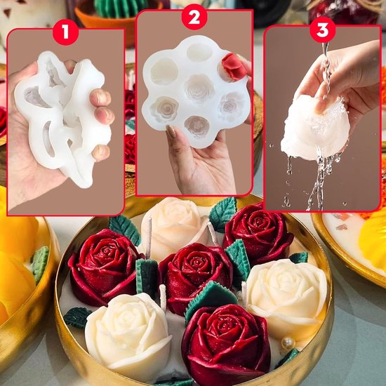 vormen voor kaarsen, bloemen, kaarsvormen, siliconen rozen, anjer, pioenroos, gietvormen, 3D-roos, mini-bloem, kaarsvormen voor zeep, chocolade, aromatherapie, doe-het-zelf decoratie — afbeelding 2