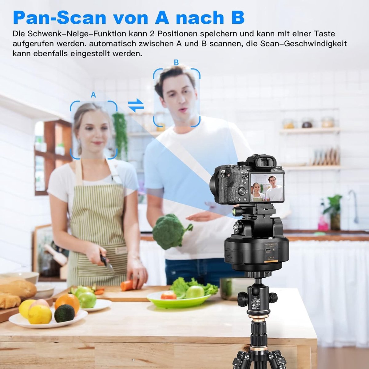 Motorized 360° Verstelbare Elektrische Panoramakop met Afstandsbediening, Telefoonhouder en AI Gezichtsdetectie voor DSLR en Mobiele Telefoons