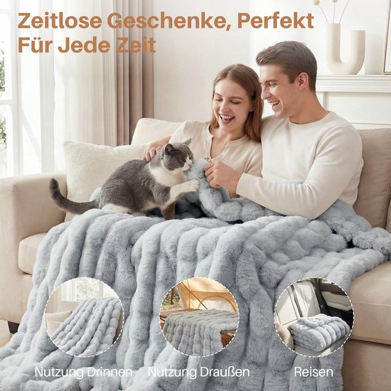 Zachte warme pluche fleecedeken, dikke pluche fleecedeken, 1000 g/m², grote pluizige veelzijdige deken, bedsprei, voor slaapkamer, bank, reizen, kinderen, camping (lichtgrijs, 160 x 200 cm) — afbeelding 4