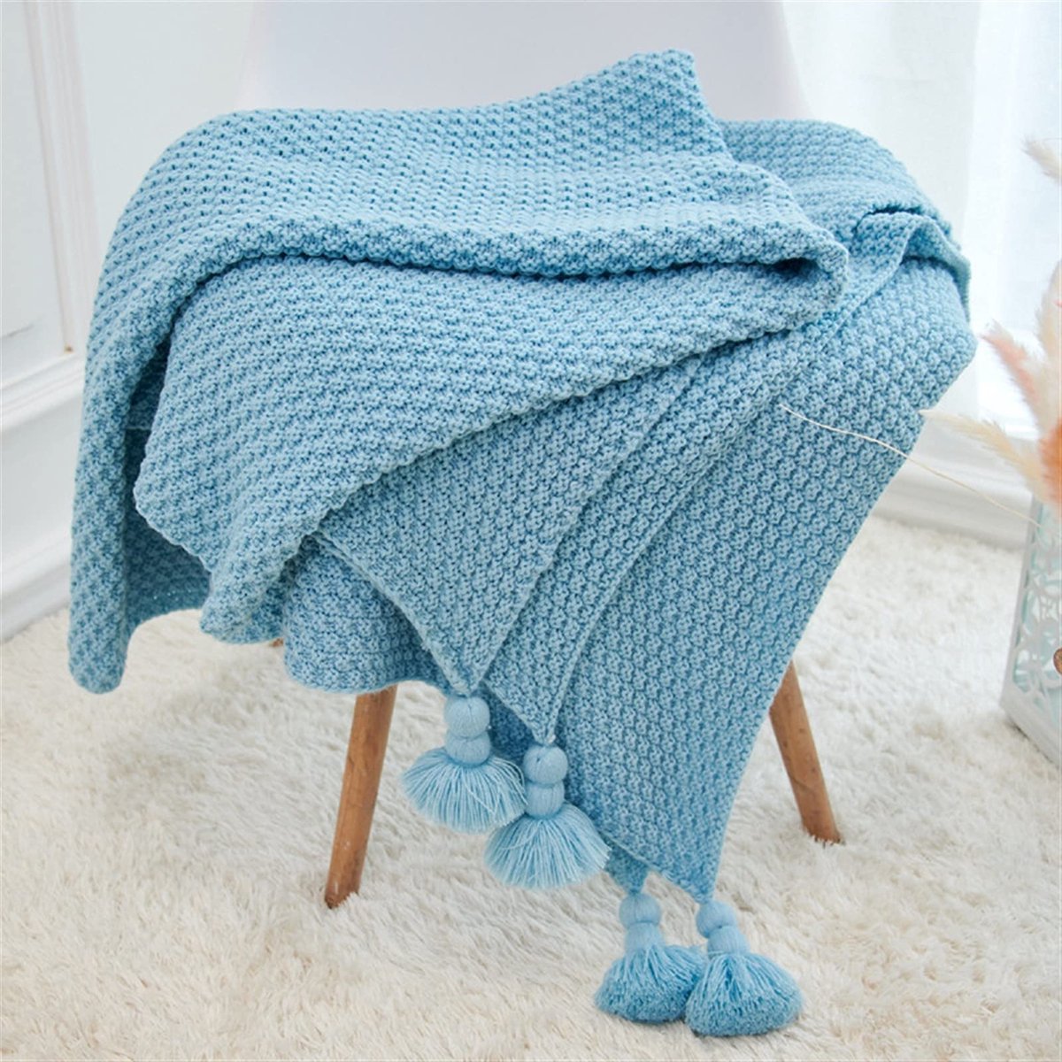 Gebreide Deken for Sofa Shawl Macrame Tassel Pompom Gebreide bedsprei-deken Zachte deken (Color : B, Size : 130x170cm)