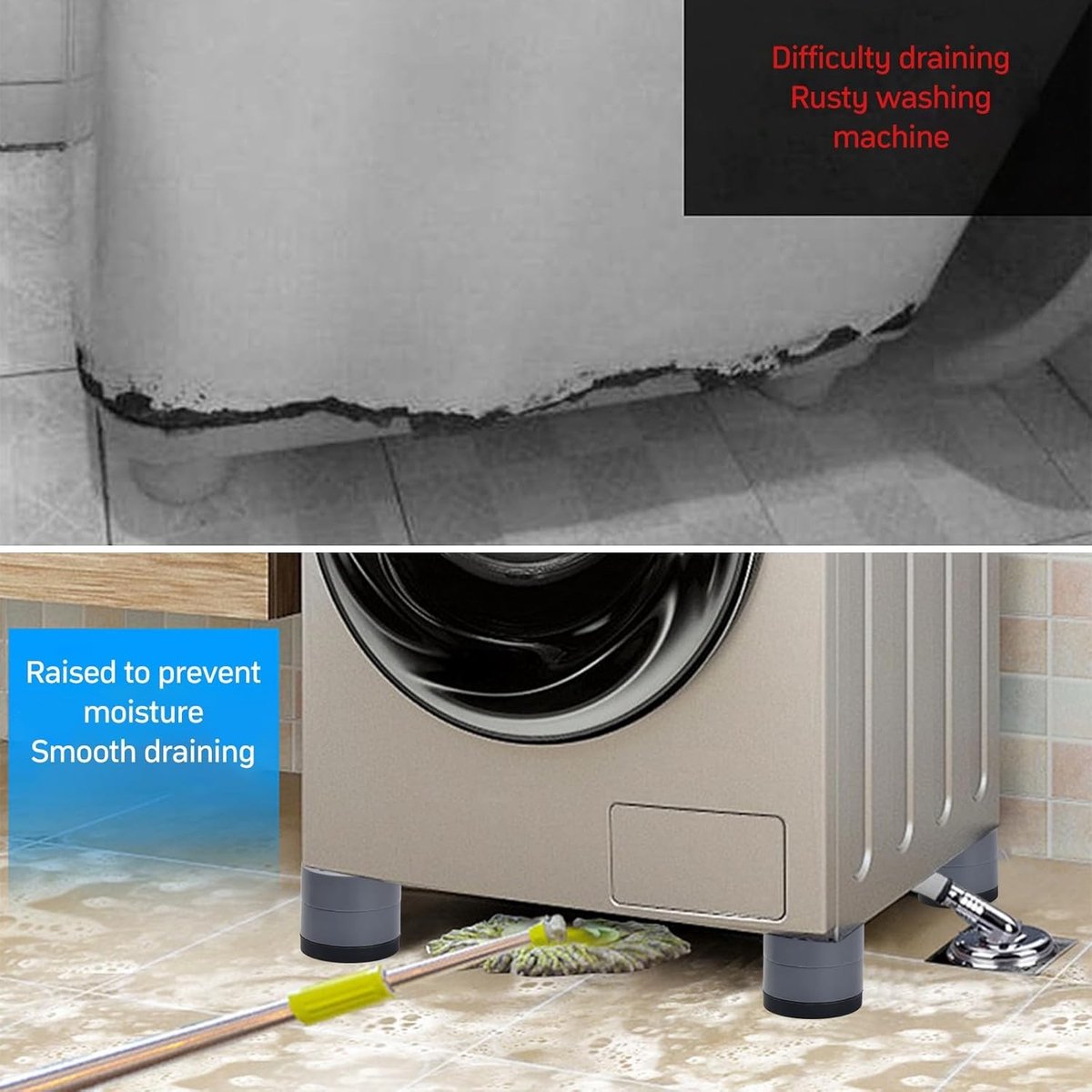 Set van 4 Wasmachine Voetkussens, 6 cm Antivibratie Mat, Rubber Demper voor Stabiele Wasmachines en Drogen