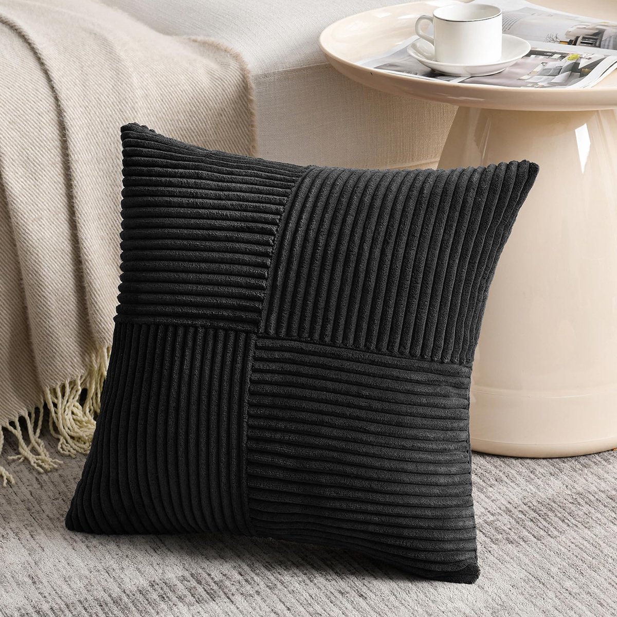 Kussenhoezen, 80 x 80 cm, corduroy fluweel, modern, zacht, met verborgen ritssluiting, voor bank en slaapkamer, 80 x 80 cm