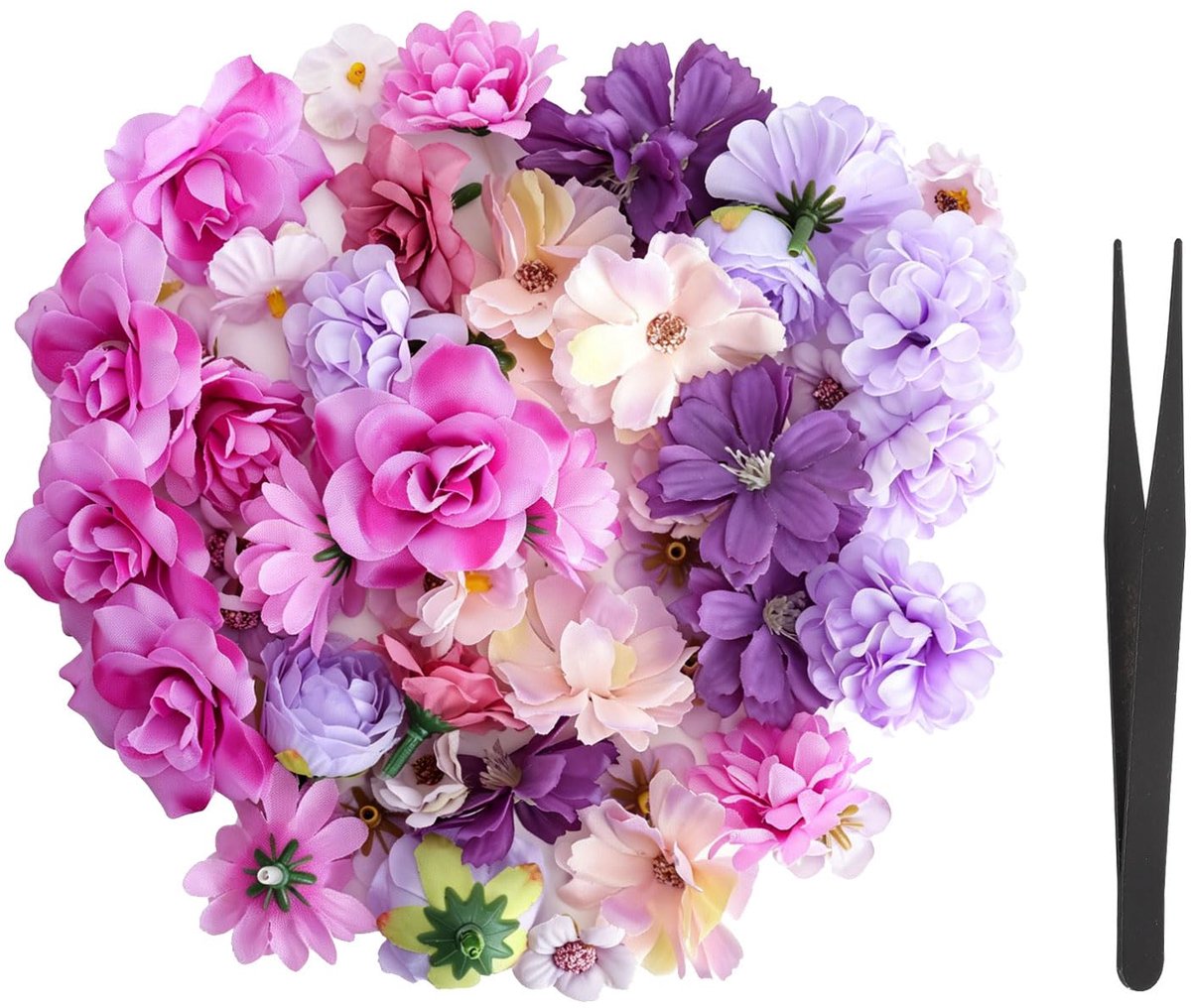 Kunstbloemen om te knutselen, kunstbloemen, koppen, kunstbloemen, taartdecoratie, bloemen, kunstbloemen, 9 stijlen, stoffen bloemen, klein, met pincet voor doe-het-zelf bruiloft