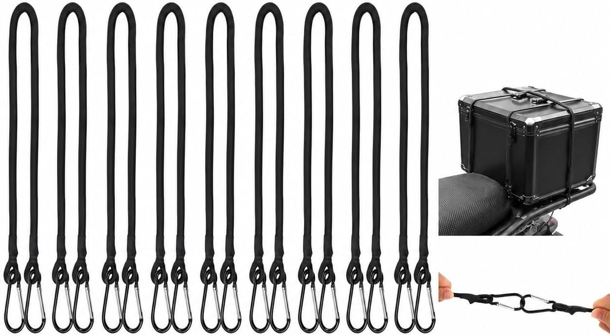 Elastisch bungeekoord set 6 stuks 30cm met karabijnhaak extra sterk bagage spanband zwart voor kamperen tent zeil auto motor bevestiging
