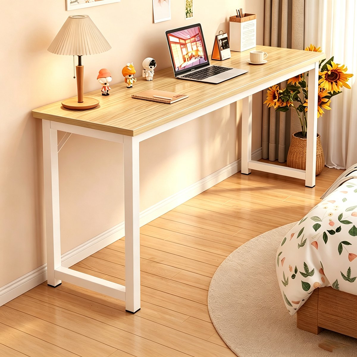 Een rechthoekig bureau voor twee personen geschikt voor zowel studenten als thuisgebruik – een ideale keuze voor slaapkamers studieruimtes of huurwoningen Afwerking in Geel taxushout80 x 40 x 75 cm