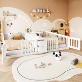 FloraGrace Kinderbed 90x200 cm - Tweepersoons Ontwerp Met Opbergruimte En Lades - Veiligheidsgitter - Hout - Zonder Matras - Wit