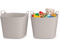 Excellent Houseware Flexibele emmer - 2x - beige - 15 liter - kunststof - vierkant - 37 x 30 cm
