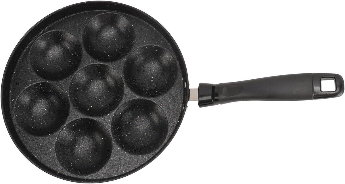 Aebleskiver Pan - Pannenkoekenpan Omeletpan - Kleine Pannenkoeken Maken - Gietijzeren Constructie - 7 Gaten - Zwart