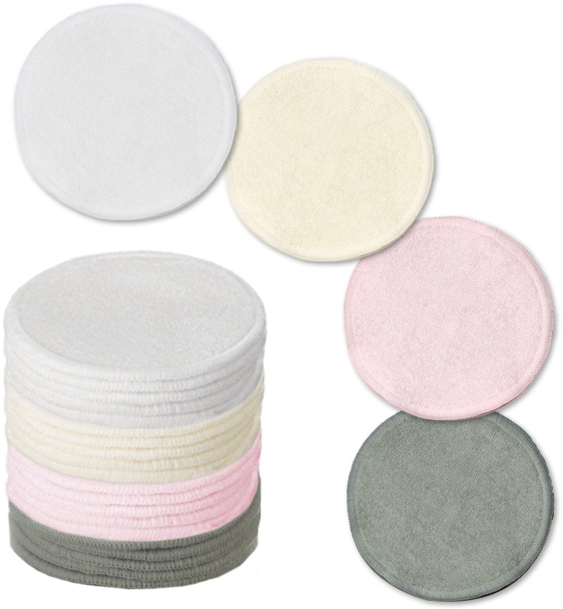 Dailygoods - KEYRI 20 stuks ronde pads van biologisch bamboekatoen, milieuvriendelijk, wasbaar, voor het gezicht, make-up remover pads voor alle huidtypes (rond)