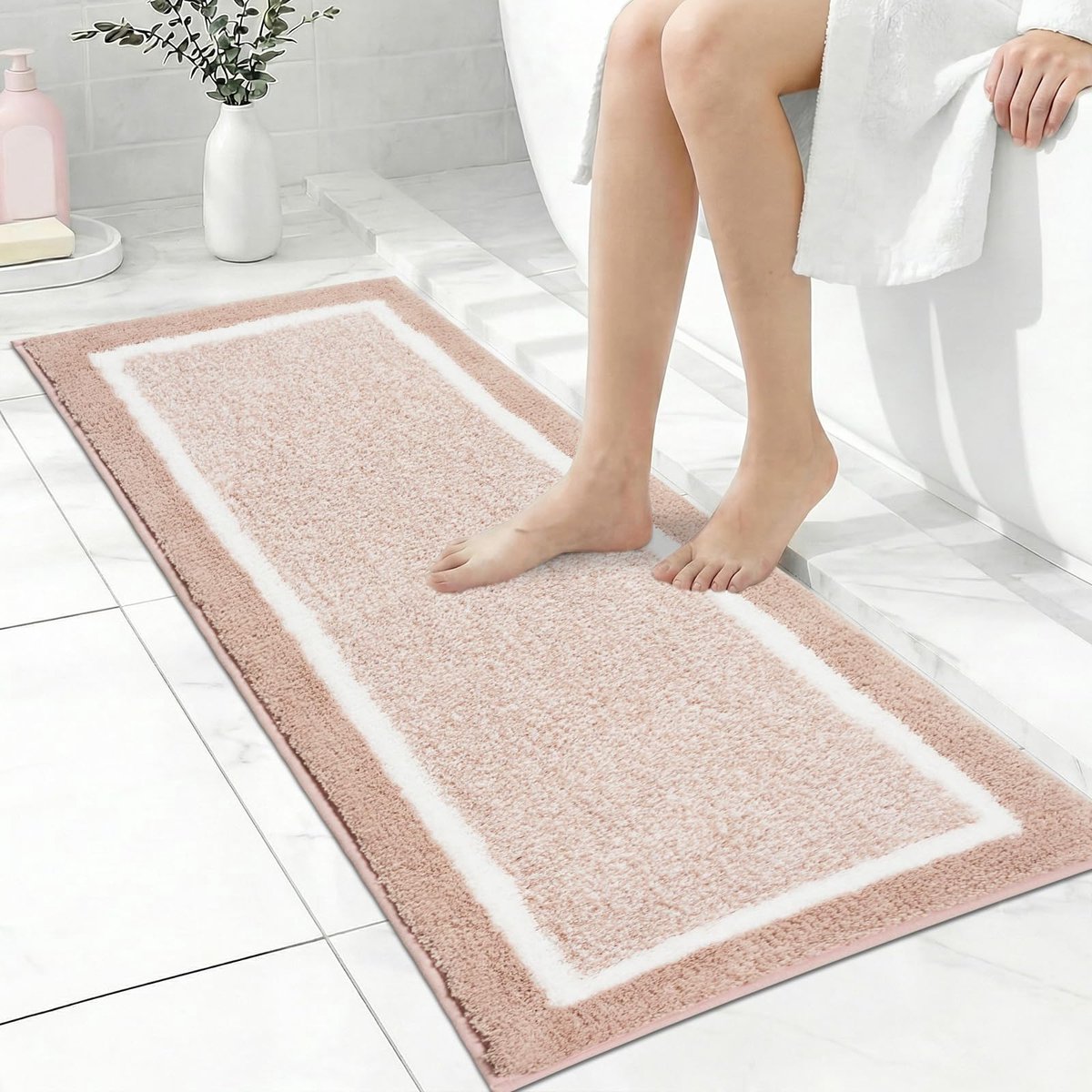 Badmat antislip 45 x 120 cm badkamermat, machine wasbaar badtapijt, waterabsorberend lang vloerkleed, microvezel zachte vloermat voor badkamer douche badkuip, roze
