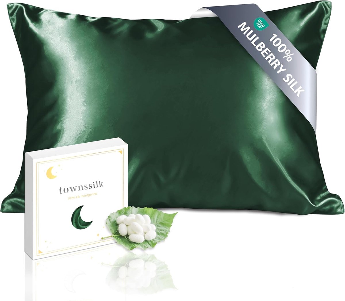 SnelShoppen - 19 Momme Mulberry Zijde Kussenhoes 100% Pure Natuurlijke Zijde, 600 Draadcount, 50x70 cm, Emerald Groen, Bescherming voor Haar en Huid