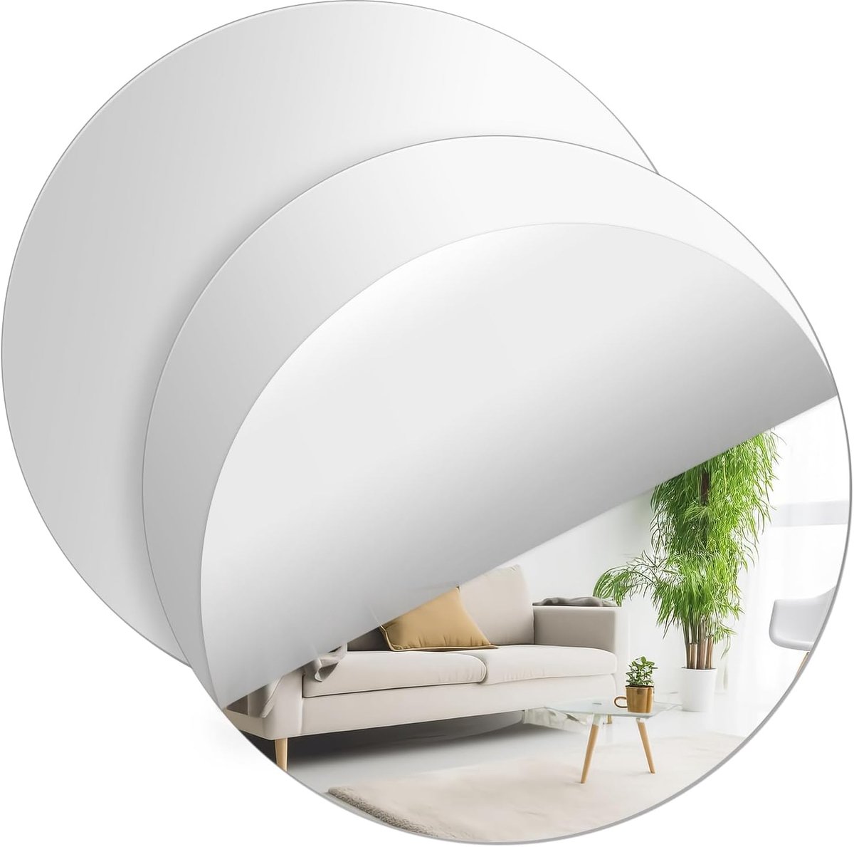 SnelShoppen - 2pcs 8 Inch Ronde Zelfklevende Spiegeltegels - Acryl Spiegels, 20cm, Onbreekbaar voor Badkamer, Woonkamer, Slaapkamer, Interieur Decorat