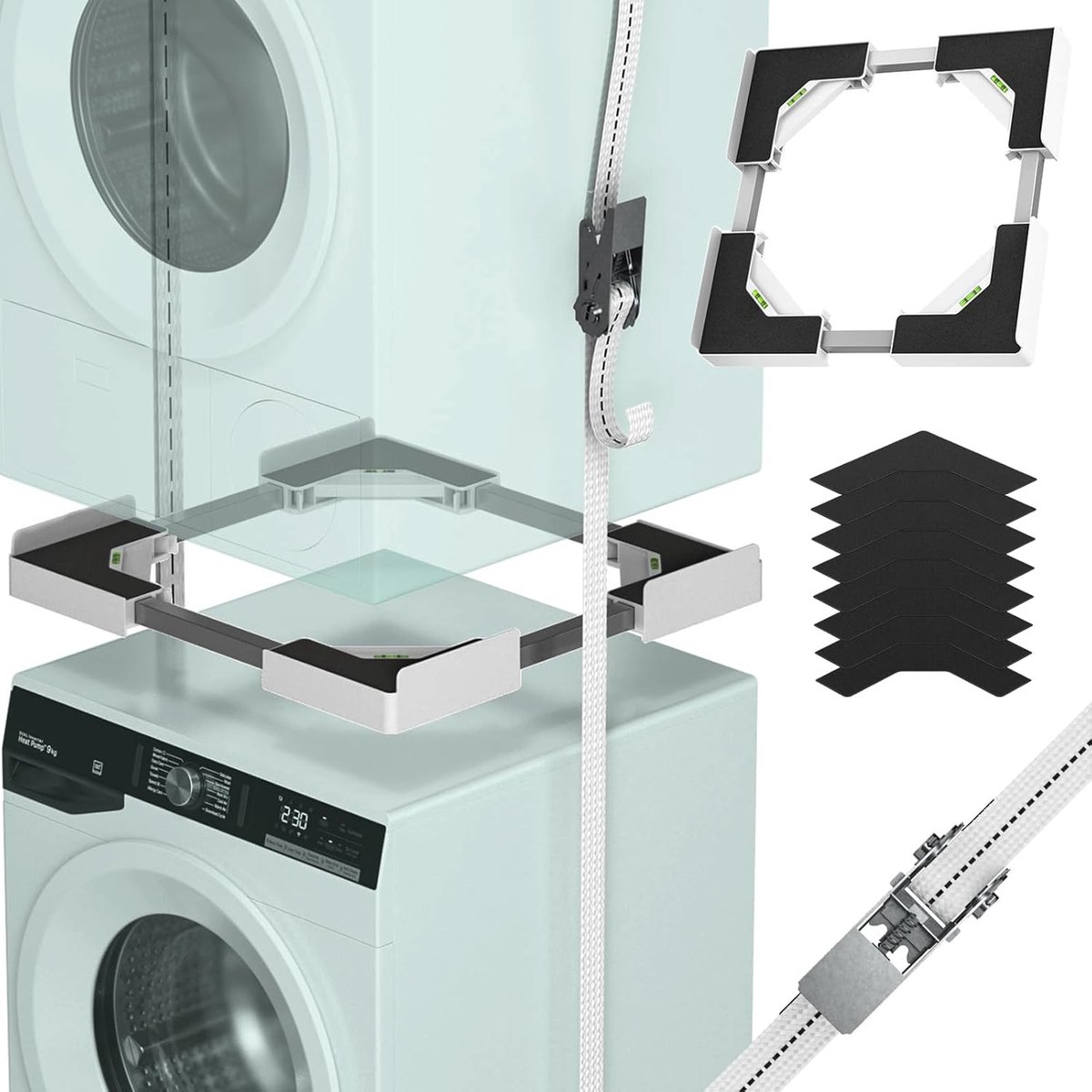 SnelShoppen - Universele stapelset voor wasmachine en droger, verstelbaar tussenbouwframe 45-68 cm, wit - Ideaal voor ruimtebesparing en optimale wasr