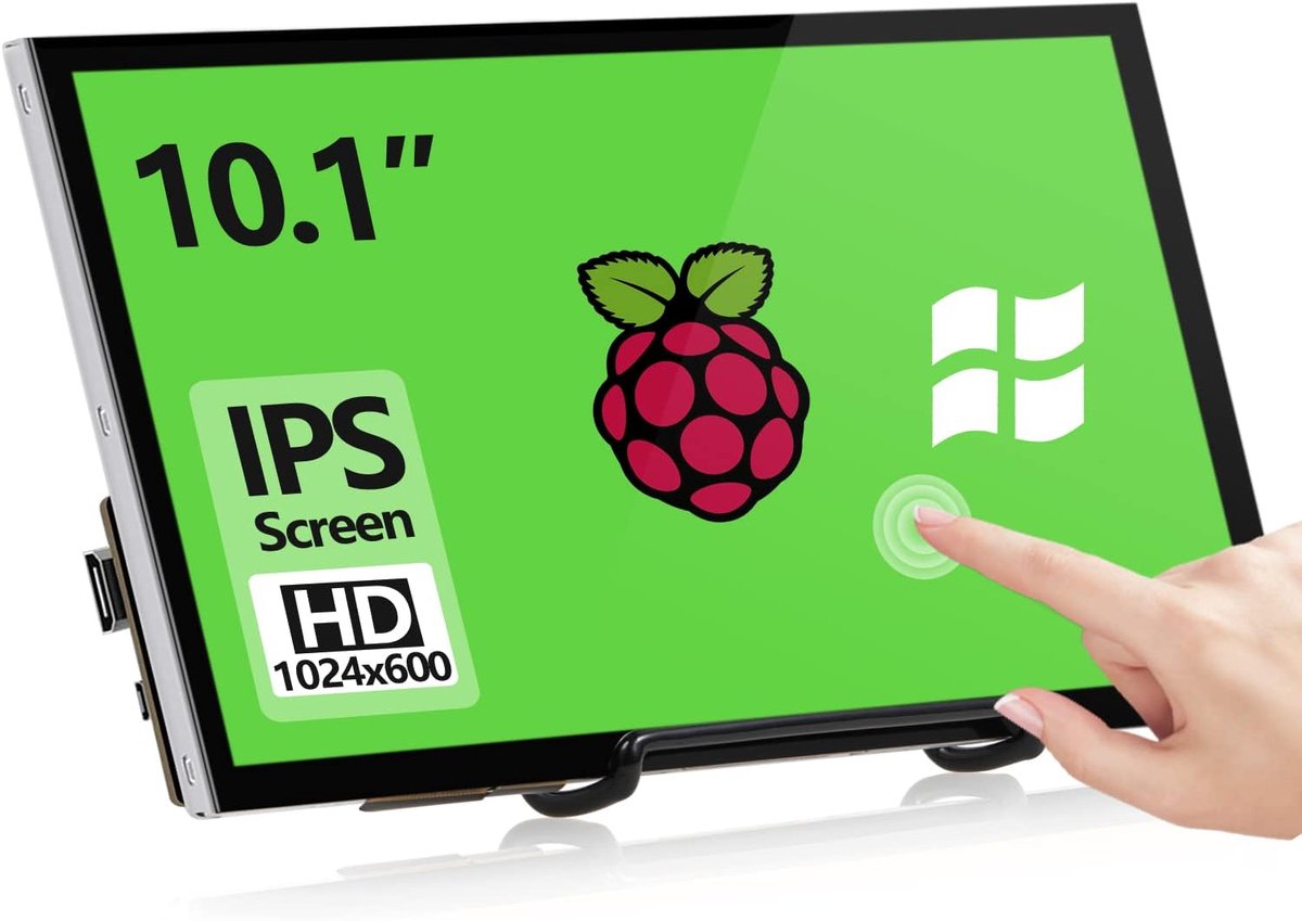 SnelShoppen - Raspberry Pi Touch Screen 10,1 inch Beeldscherm, 1024 x 600 Draagbare HDMI Monitor met Standaard, IPS-scherm voor Raspberry Pi 5/4/3/2/Z