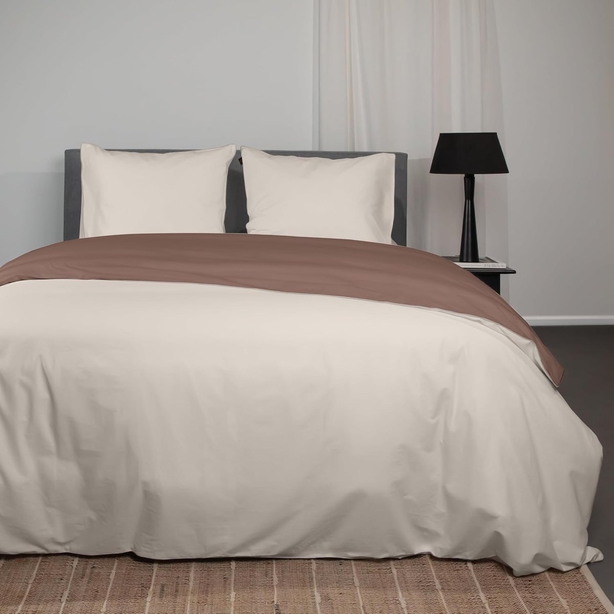 SnelShoppen - Superieur Duvet Dekbedovertrek Twin Face Creme/Taupe - 100% Katoen - 200x200/220 cm Dubbel - Ademend en Hypoallergeen Dekbedovertrek Set