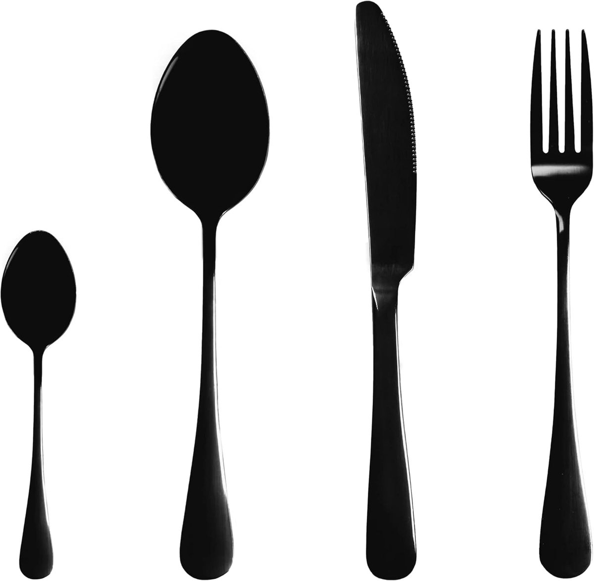 SnelShoppen - Krumble Bestekset 24-delig - 6 Persoons - Zwart RVS Bestek - Tafelmes, Tafelvork, Eetlepel, Dessertlepel - Halfmat Afwerking - Perfect v