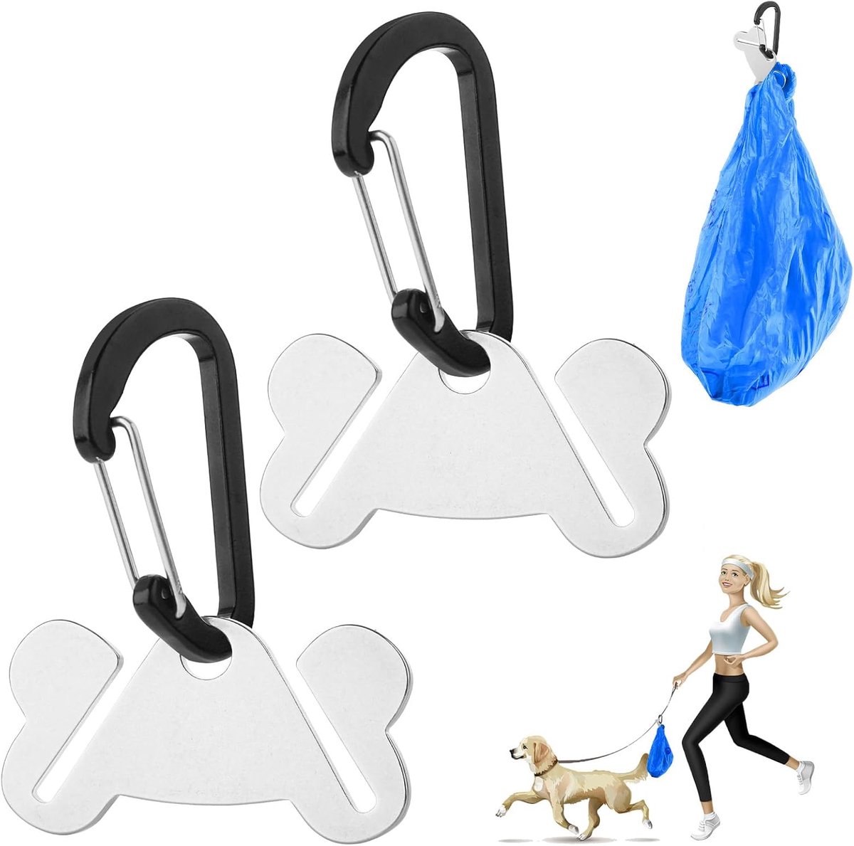 SnelShoppen - Pack van 2 Handsfree Hond Poepzak Houder, Praktische Poepzak Dispenser voor Hondenriem, Zwart, Ideaal voor Wandelen en Buitenactiviteite