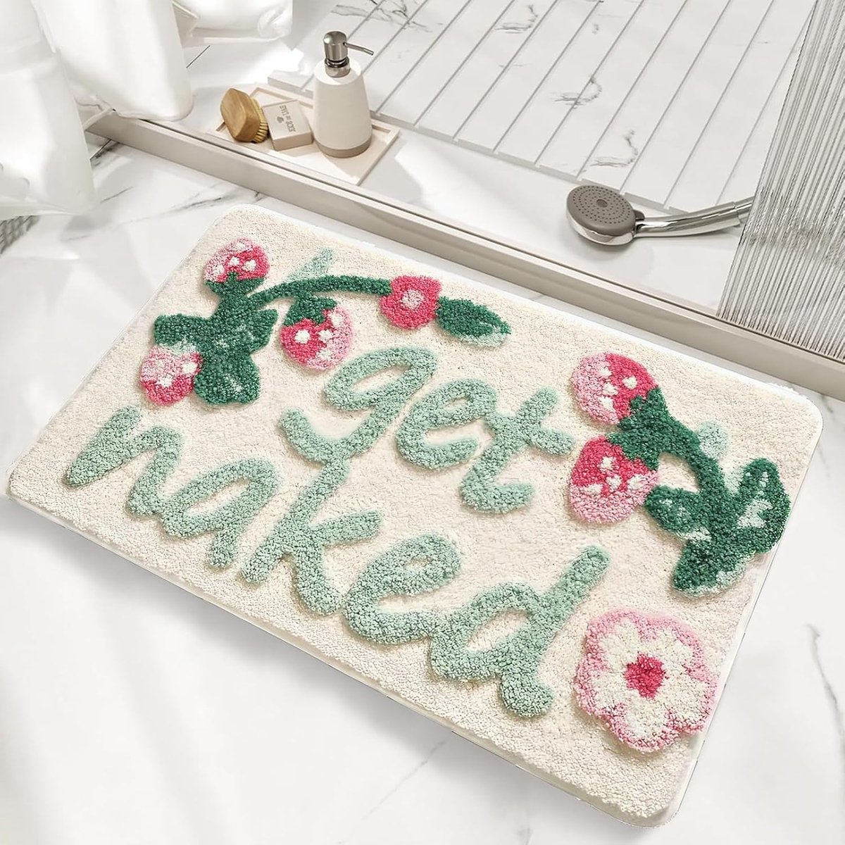 SnelShoppen - Badmat met Schattige Bloemenpatroon, Zacht en Antislip, Hoog Absorberend, Douchemattens, Voetmat voor Badkamer, Woonkamer, Toilet, 44 x