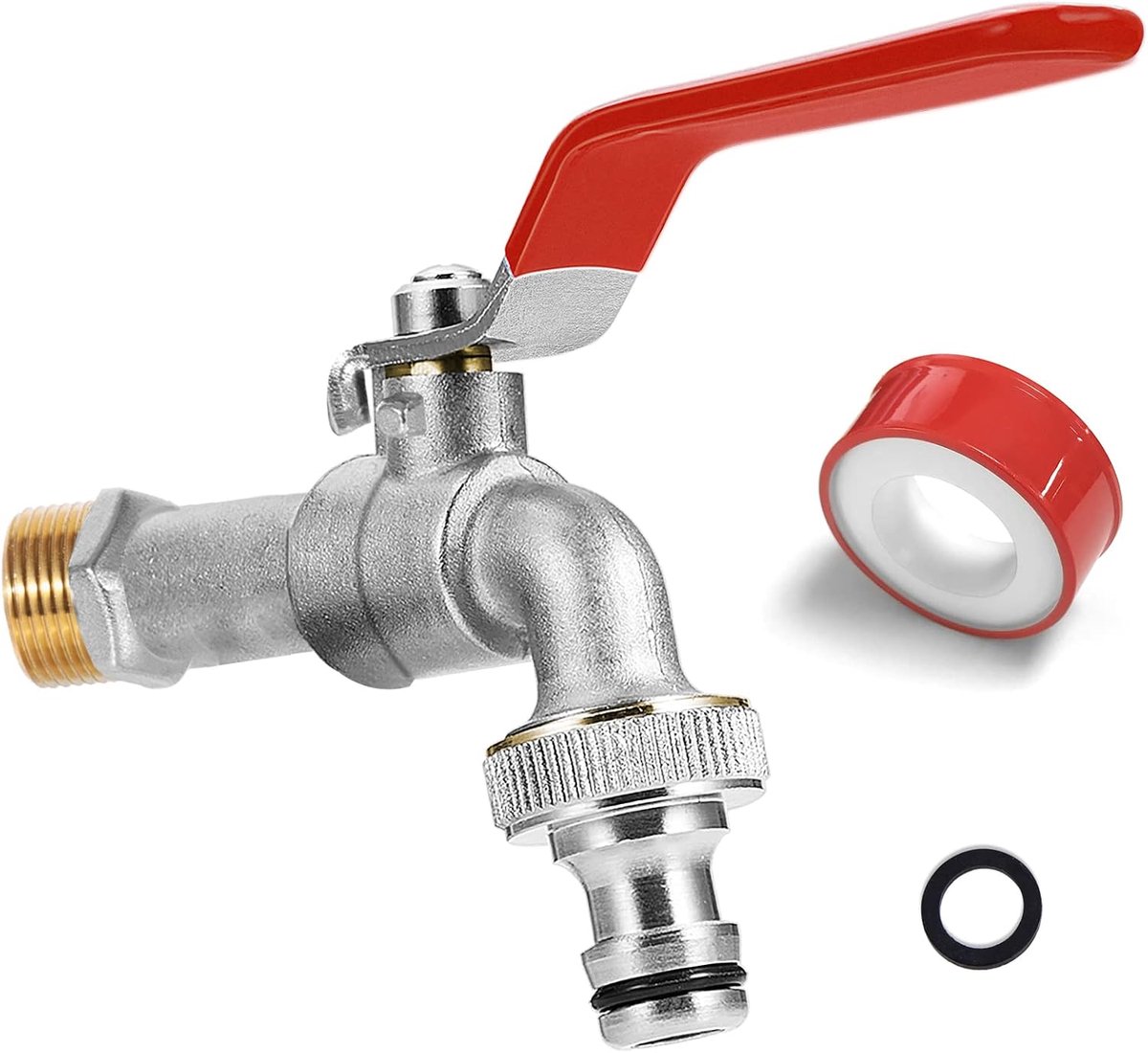 SnelShoppen - Tuinkraan Dubbele Messing Faucet 1/2'' tot 3/4'' - Roest- en Warmtebestendig - Inclusief 2 Slangaansluitingen en 1 Rol Dichtingstape