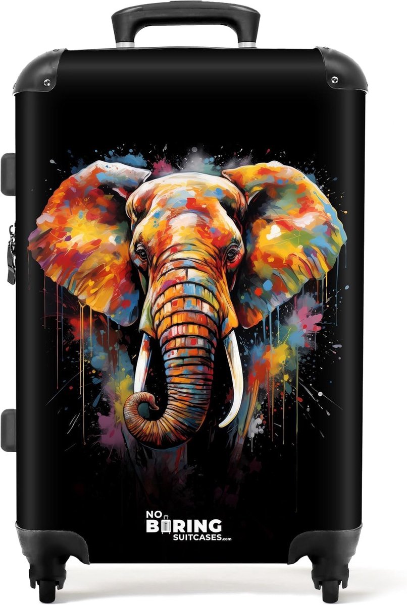 SnelShoppen - Grote Hardcase Reis Koffer met 4 Wielen, TSA Slot, Ultralicht en Praktisch, 67x43x25cm, Olifant Decor met Kleurrijke Spatten