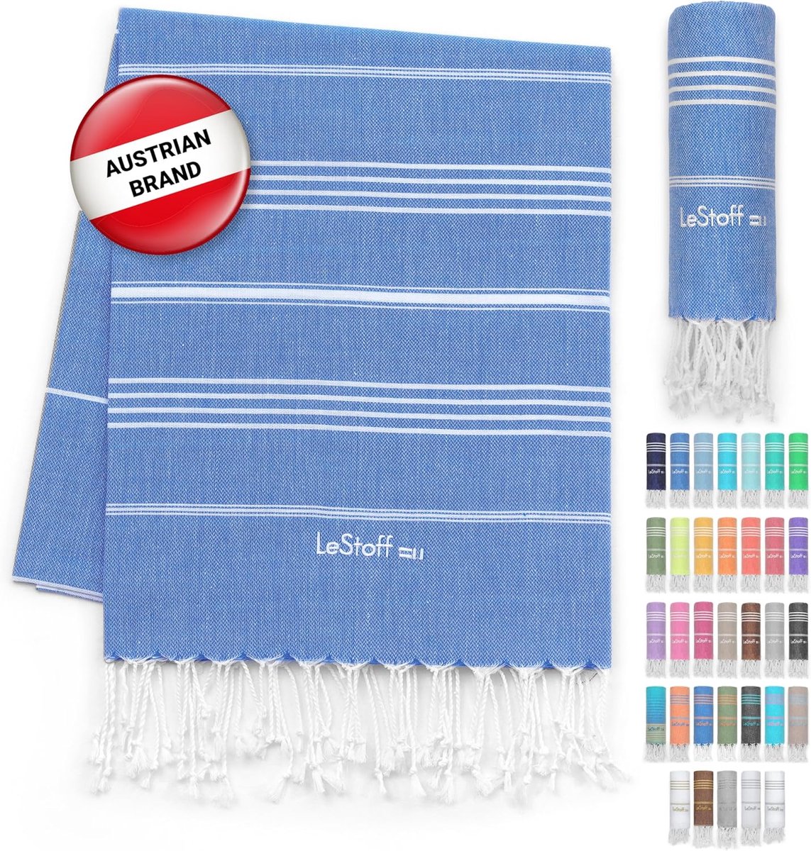 SnelShoppen - Hammam Towel 100% Katoen, Sneldrogend Strandhanddoek, Badhanddoek, Sauna, Sport, Yoga, Reis, 95 x 180 cm, Sky Blue