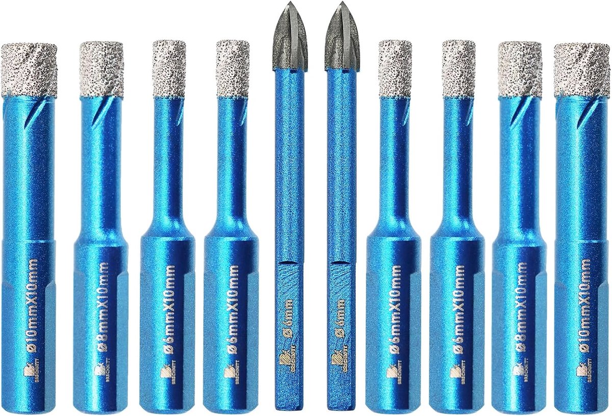 SnelShoppen - 10-delige Diamant Boor Set voor Tegels, Steen, Graniet en Marmer - 1/4" Triangulaire Schacht - Perfect voor Droog Boren en Nauwkeurige P