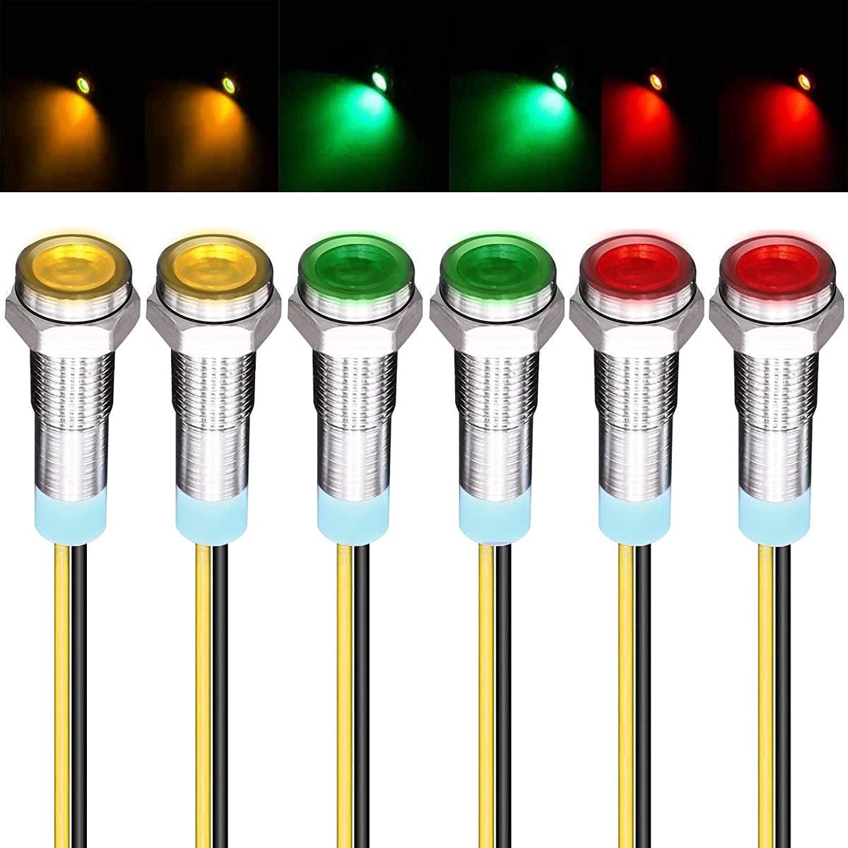 SnelShoppen - 6pcs LED Panel Pilot Dash Warning Light Indicator Lamp 220V-230V AC 6mm - Rood/Geel/Groen - Voor Dashboardverlichting, Brake Light, Mete