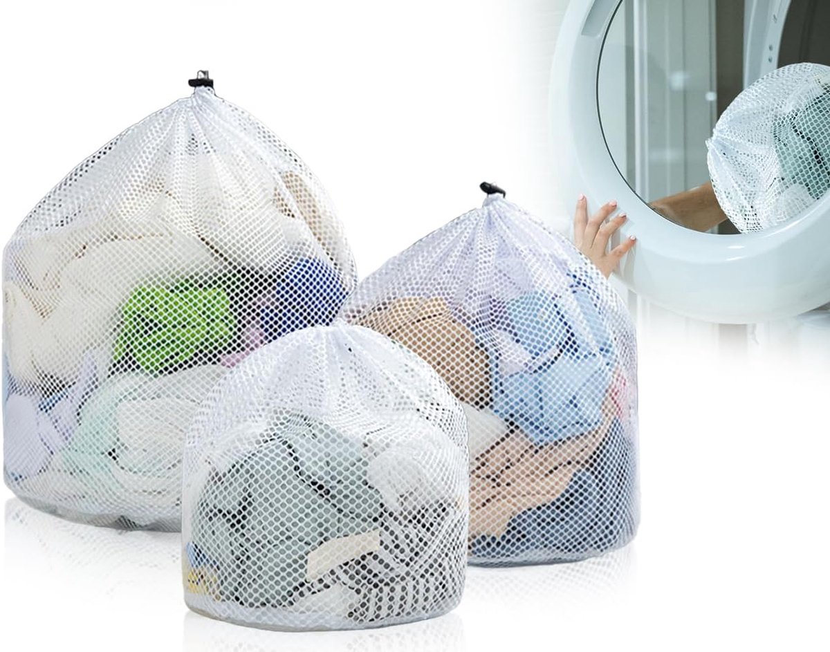 SnelShoppen - 3 Stuks Wasnetten Set voor Wasmachine - Coarse Mesh waszakken, Herbruikbaar, 30x40, 40x50, 50x60 cm, Perfect voor Kleding, Delicate Was,