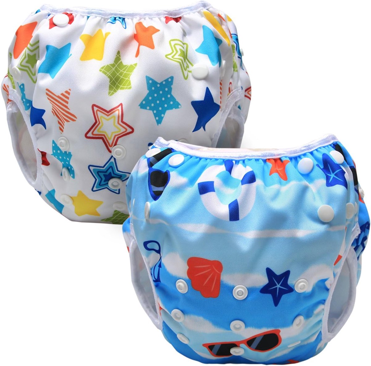 SnelShoppen - Herbruikbare Zwemluier voor Baby's (2-Pack) - Verstelbare Zwemshorts voor Kinderen (0-3 Jaar) - Kleurvolle Sterren - Duurzaam en Milieuv