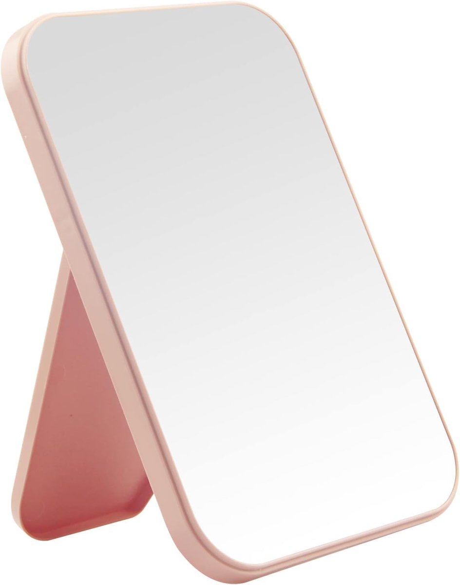 SnelShoppen - 8-inch Desktop Makeup Mirror - Draagbare Princess Spiegel - Vierkante Tafel- en Wandspiegel - Roze - Verstelbare Stand en Groefontwerp -