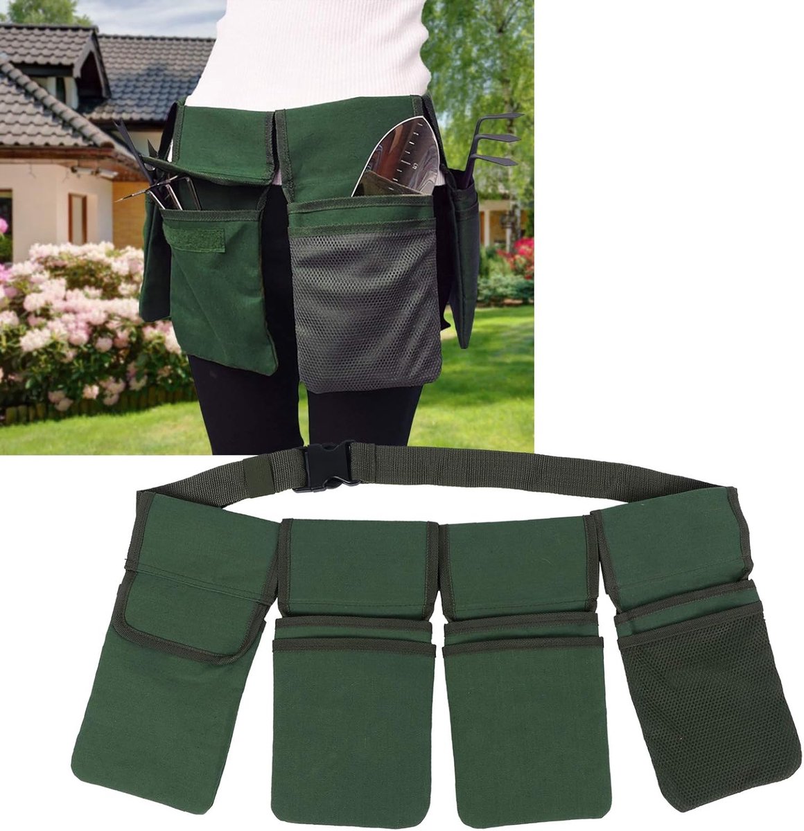 SnelShoppen - Tuin Gereedschapsgordel voor Vrouwen met Afneembare Diepe Zakjes, Stevige Canvas Tuinier Tas met 48 Inch Lange Band voor Meeste Taille,