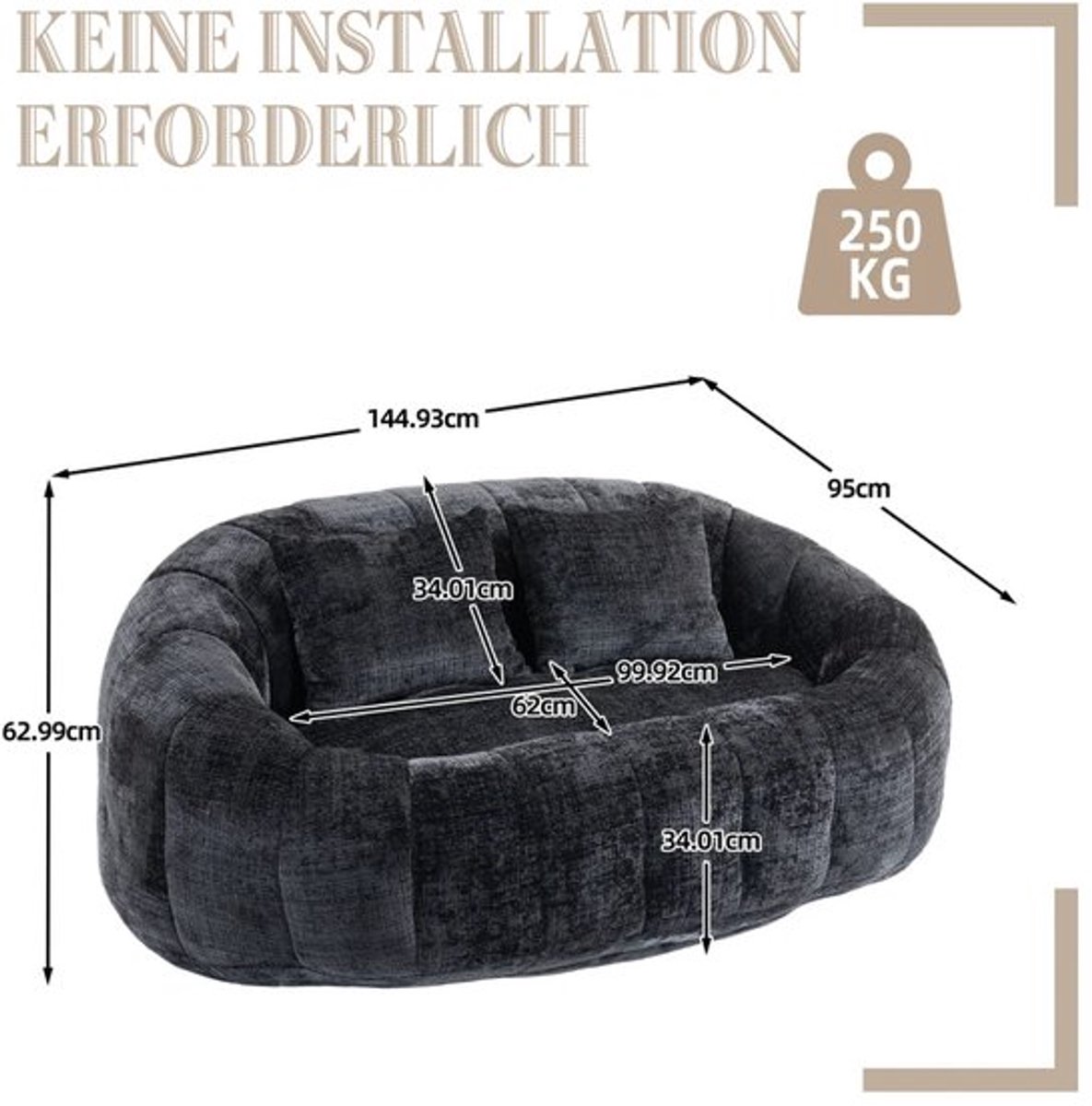 Zitzak – Zitzakbank – Loungestoel – Loungebank – Zitzakfauteuil – Chenille Stof – Hoge Rug