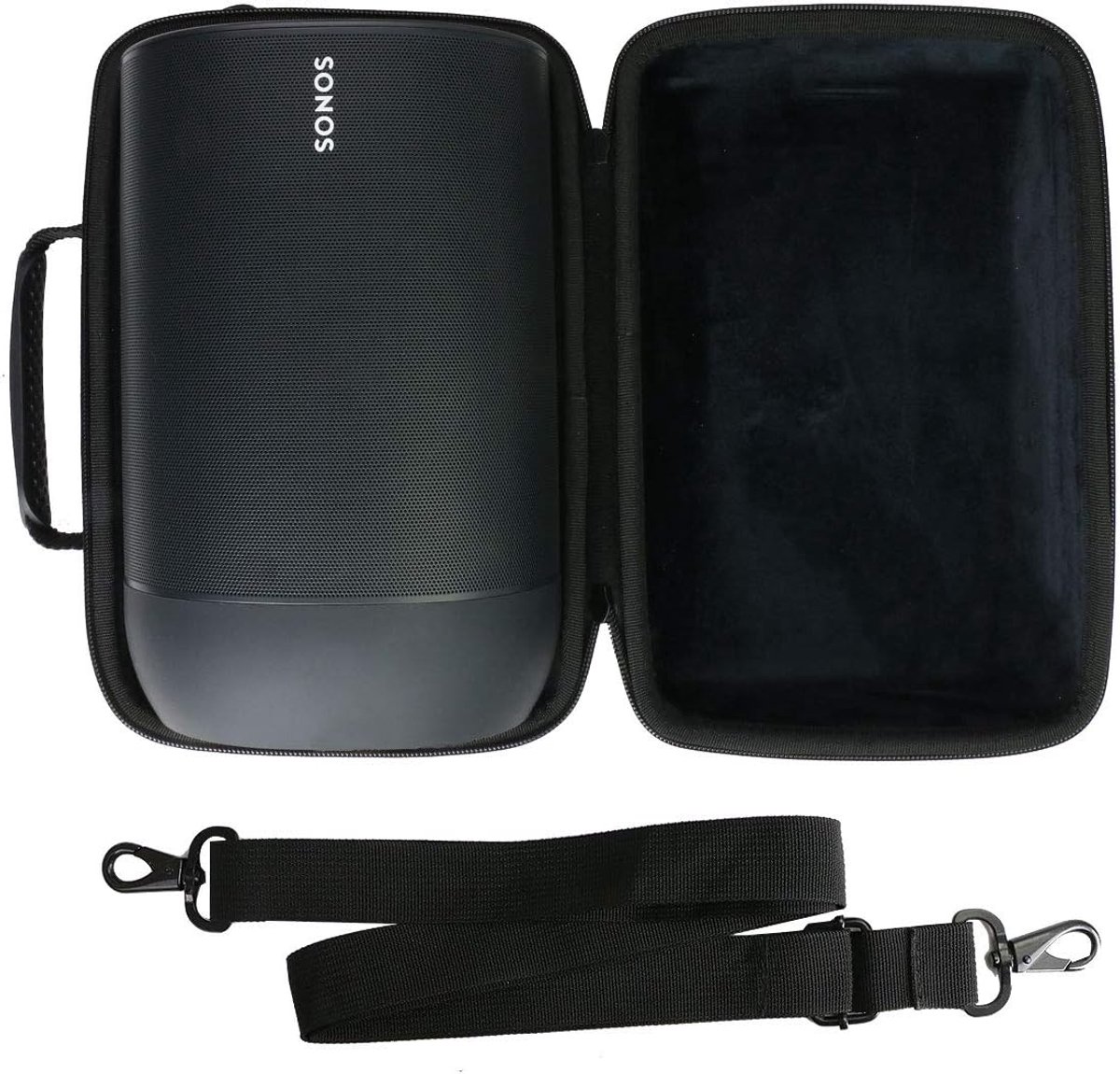 SnelShoppen - Hard Travel Case voor Move Smart Speaker met Schouderband - Beschermhoes voor Oplaadstation en Kabels - Zwart - Ideaal voor Reizen en Bu
