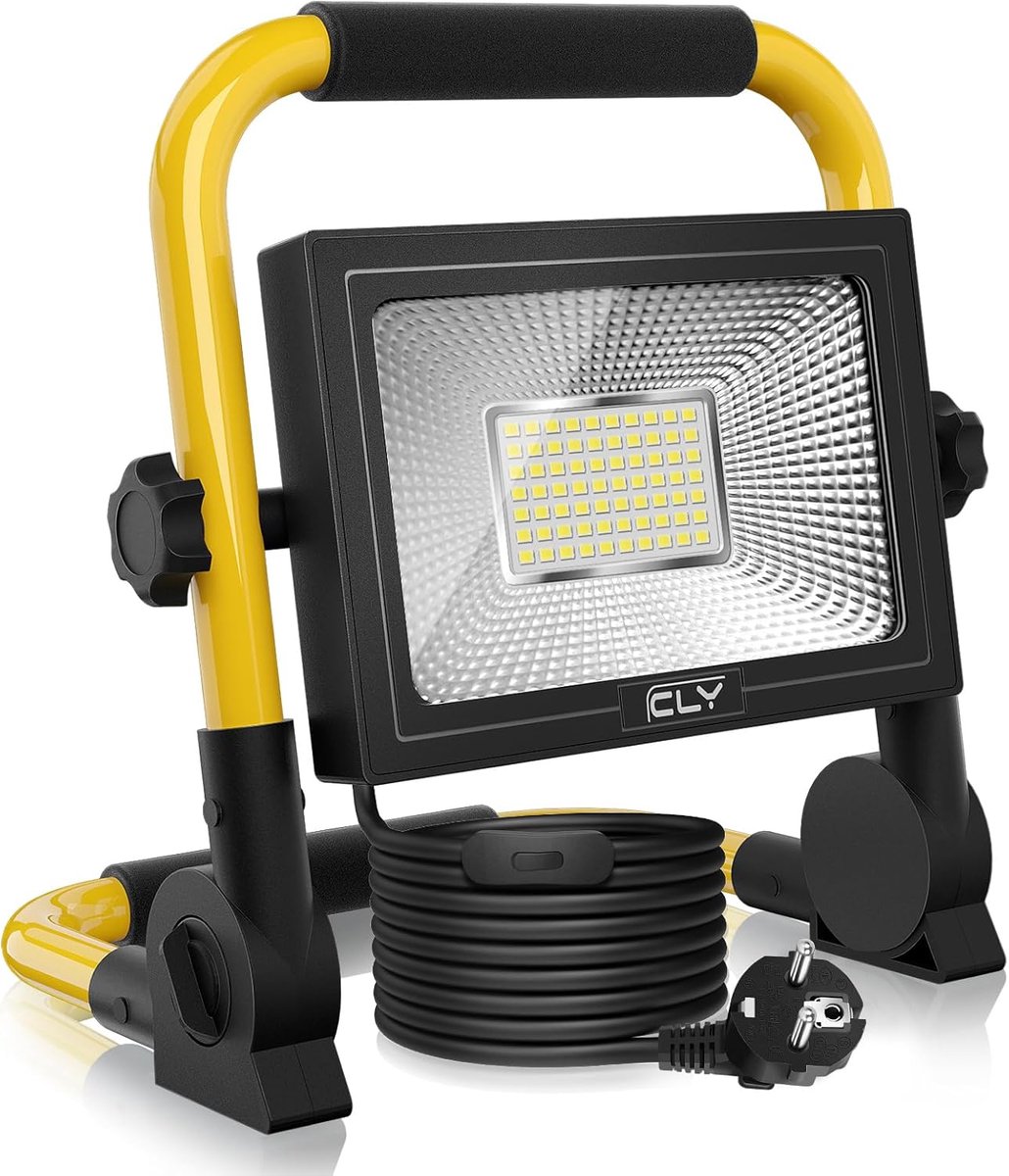 SnelShoppen - LED Bouwlamp 60W, 5200 Lumens, IP66 Waterdicht, Draagbare Werklamp met 5m Kabel, Koud Wit 6500K - Ideaal voor Bouwplaats, Garage en Tuin