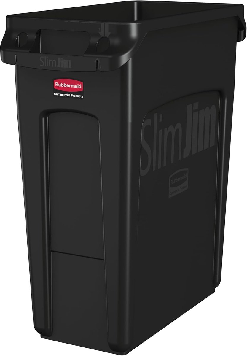 SnelShoppen - Vented Slim Jim Afvalbak 60L - Zwarte Plastic Vuilnisbak - Ideaal voor Keuken, Kantoor, Feesten, Tuin - Eenvoudig Liners Vervangen