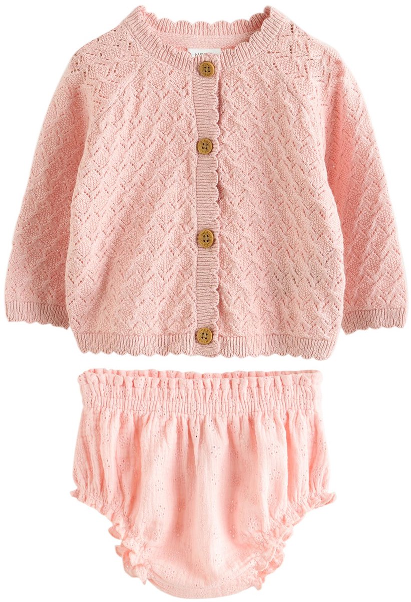 Next - Meisjes - 2-delige babyset van gebreid vestje en onderbroek - Roze