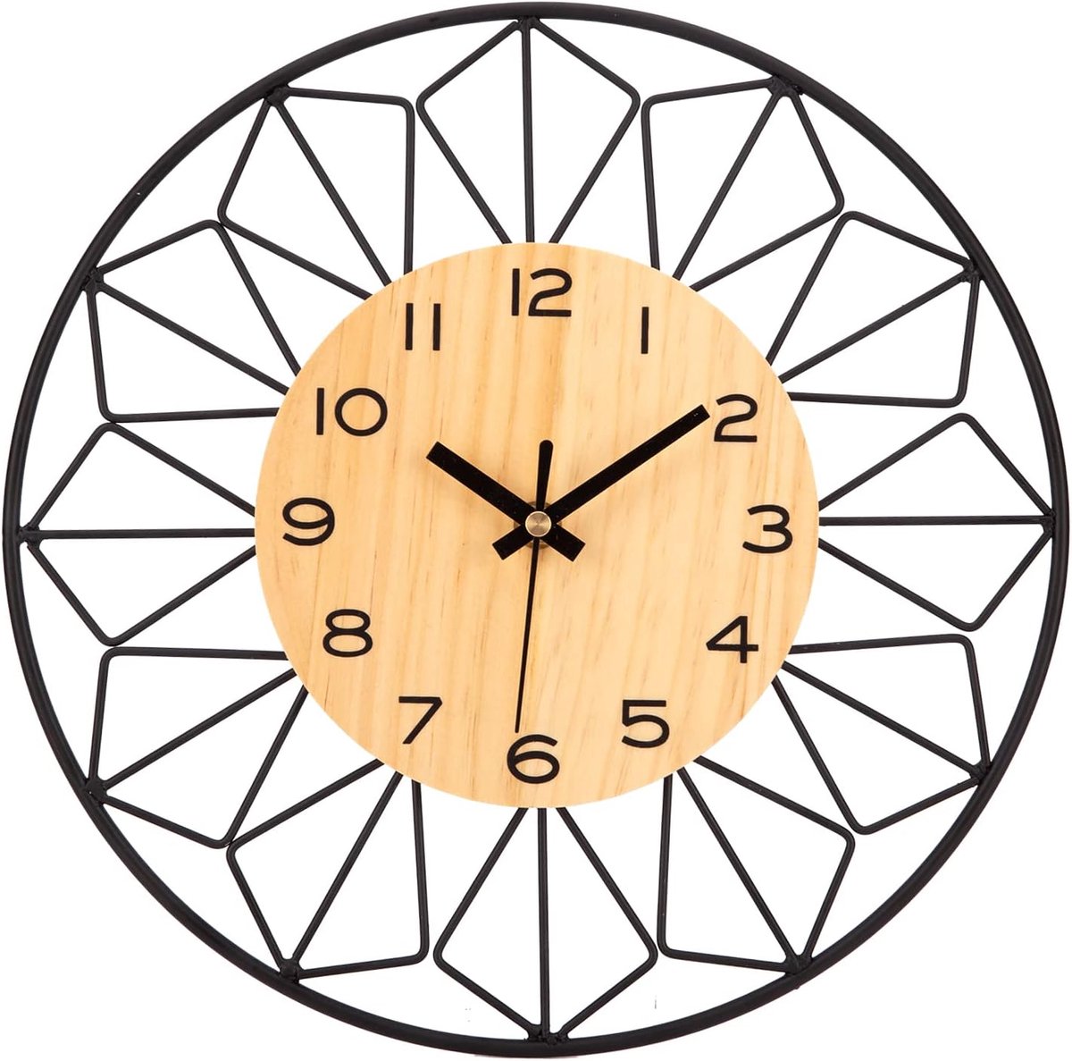 SnelShoppen - Vintage Wandklok 30cm - Stille Quartz Klok - Metalen & Houten Muurklok voor Slaapkamer, Woonkamer, Keuken, Kantoor - Retro Design