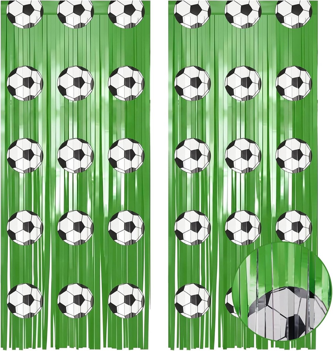 SnelShoppen - Football Rain Curtain 2 Stuks 3.38 x 6.6 Ft, Groene Tinsel Foil Fringe voor Voetbal Verjaardagsfeest Decoraties