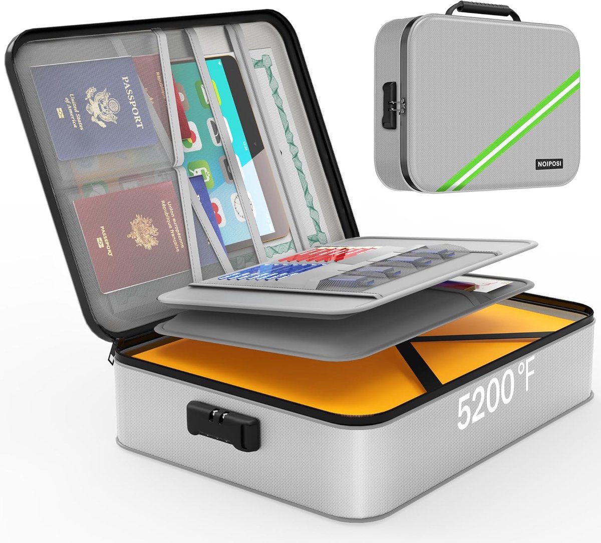 SnelShoppen - Brandveilig Documenten Box - Brandwerend en Waterdicht - Met Combinatieslot voor A4 Documenten, Geld, Paspoorten, Contracten en Certific