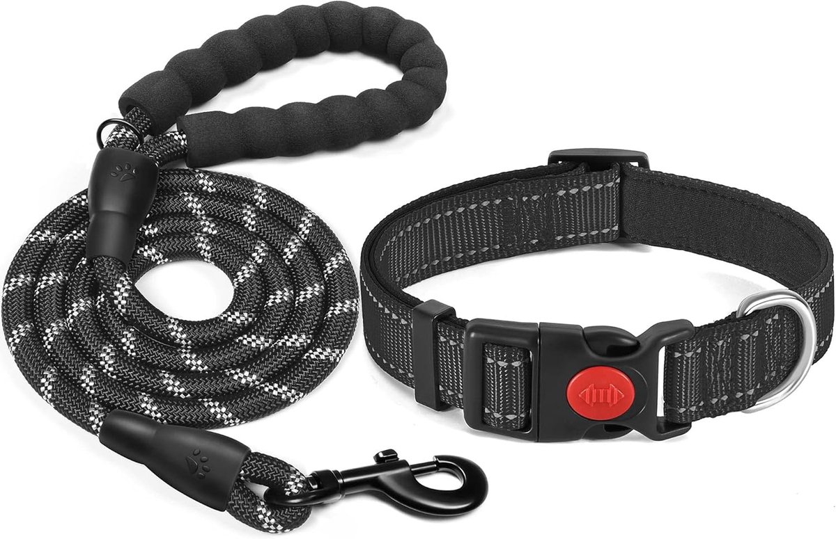 SnelShoppen - Reflecterende Gevoerde Hondenhalsband met Zacht Neopreen - Ademend Verstelbaar Nylon voor Kleine, Middelgrote en Grote Honden - Ideaal v