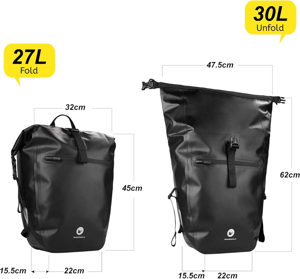 SnelShoppen - Multifunctionele Waterproof Fietstas - BAIGIO Trinity Pannier 27-30L - Stevige Fietstas met Snelle Montage, 100% Waterdicht en Eenvoudig