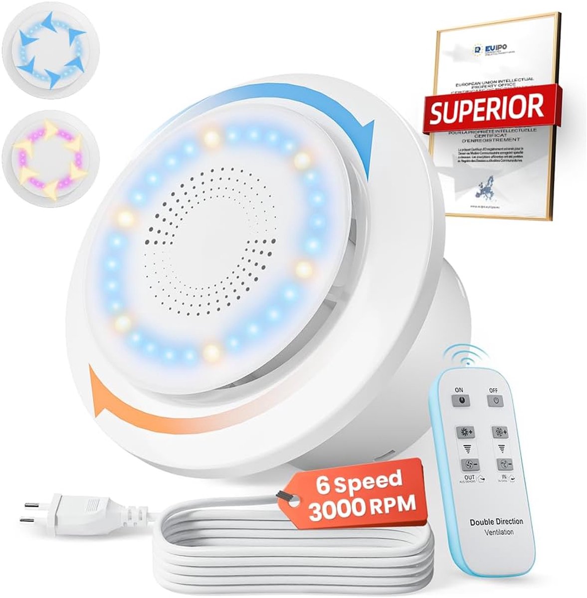 Thijox - Afzuigventilator Badkamer 100 mm met 6 Snelheden, 2 Richtingen, DC-Motor, Afstand