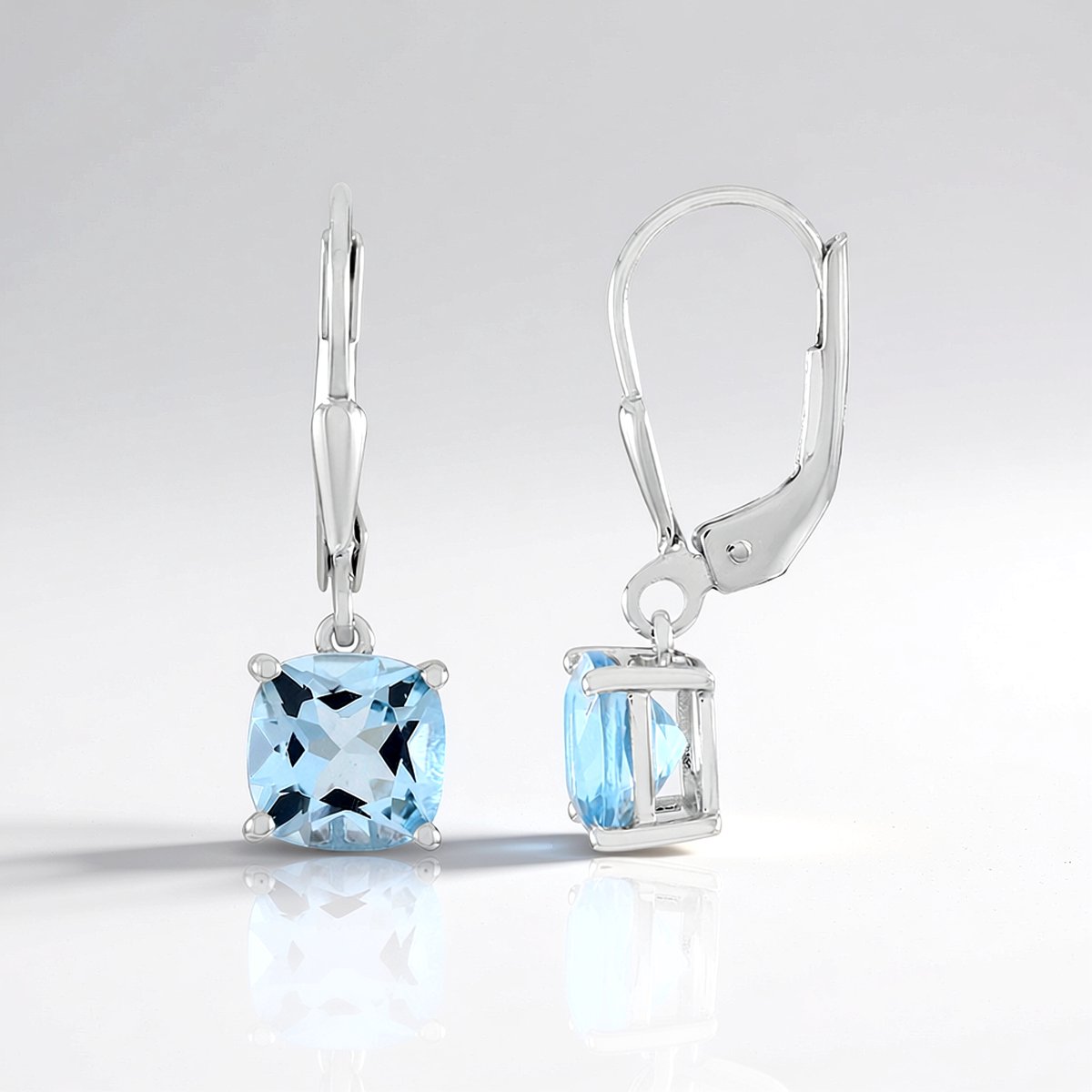 Cavill - Zilveren Oorbellen met Hemelblauwe Topaas 4,05ct - 925 Sterling Zilver Platina Gecoat - Antiek Kussen Slijpsel - Elegante Dames Oorringen