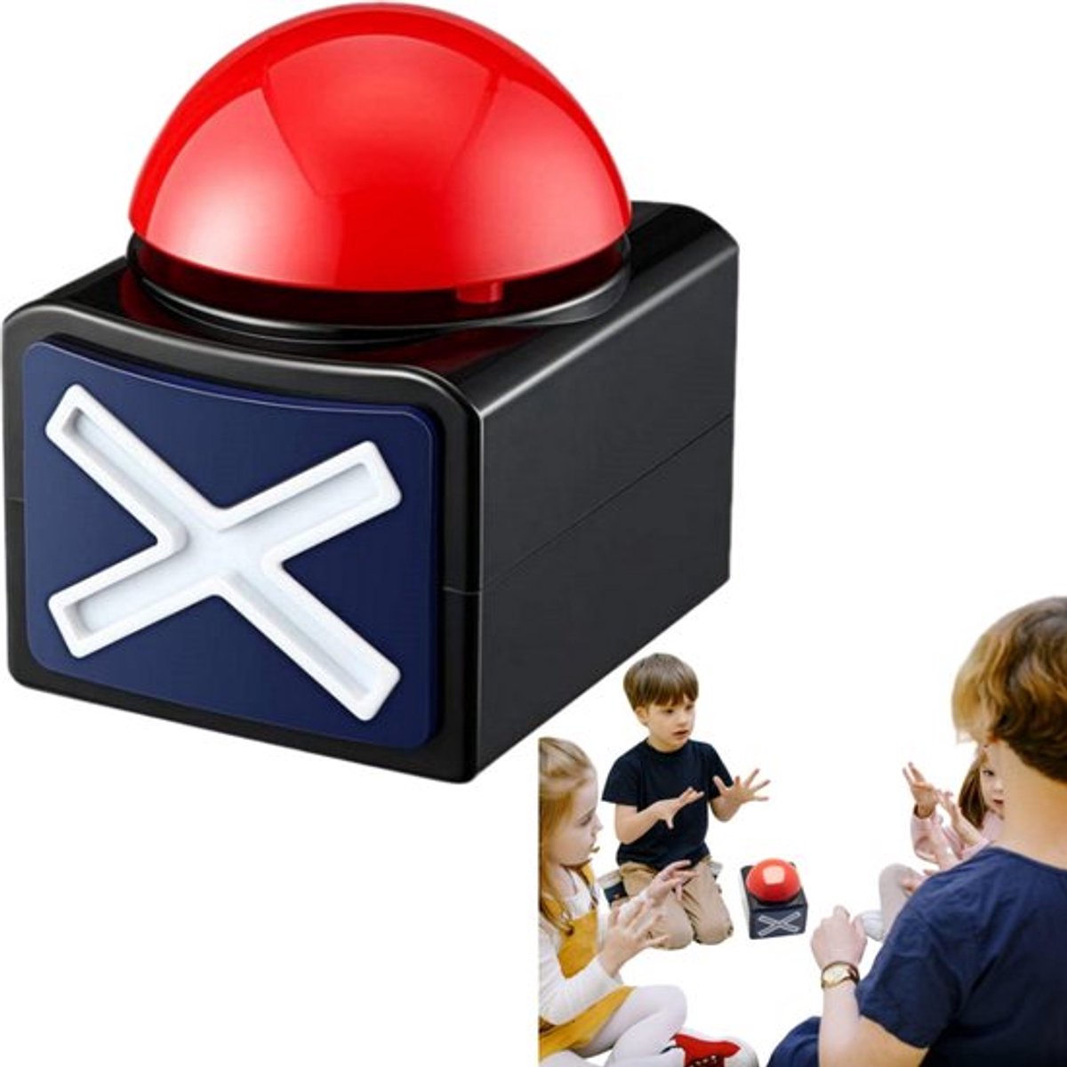 Quiz-zoemer - Geluid- en lichtalarmknop - Quizshowaccessoire - Interactief speelgoed voor ouder-kindfeestjes - 10,5*9,5*12 cm - Voor kinderen en volwassenen om te gebruiken bij spelletjes en wedstrijden - Rood-zwart kleurenschema
