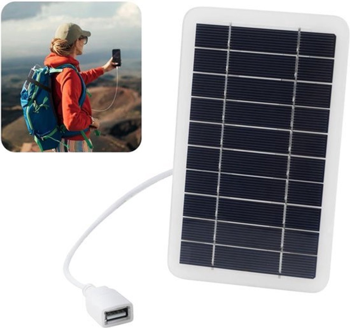 Zonnepaneel 6W 5V 1000mA met USB-poort - Ideaal voor Wandelen en Kamperen - Waterdicht en Duurzaam - Inclusief USB-kabel