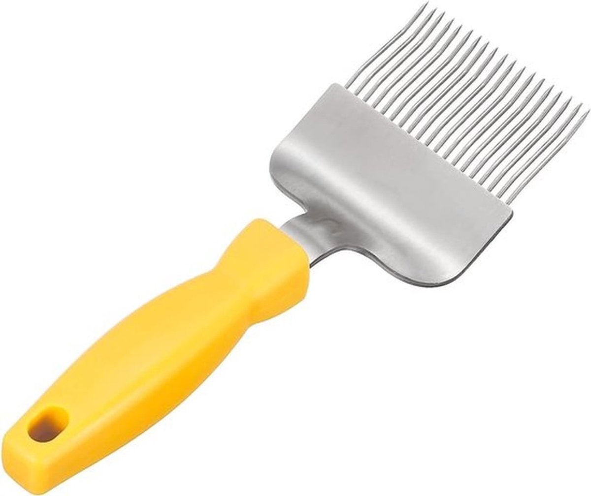 Ontdekkingsvork, roestvrijstalen bijenteeltuitrusting, accessoires, roestvrijstalen tanden, ontdekkingsvork, bijenwerktuig met plastic handvat, geel