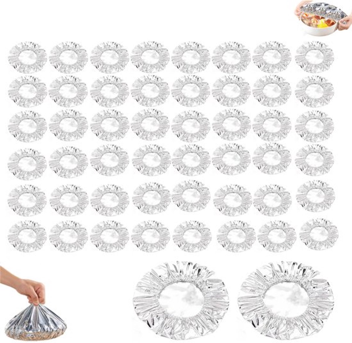 50 stuks - Aluminiumfolie Voedselhoes - Keukenvoedselbewaarfolie - Fruitbewaarfolie - Herbruikbare flexibele komdeksels - Keukenvoedselwarmhoudhoezen - Rekbare voedselbewaarhoezen - Geschikt voor borden, kommen en bakjes